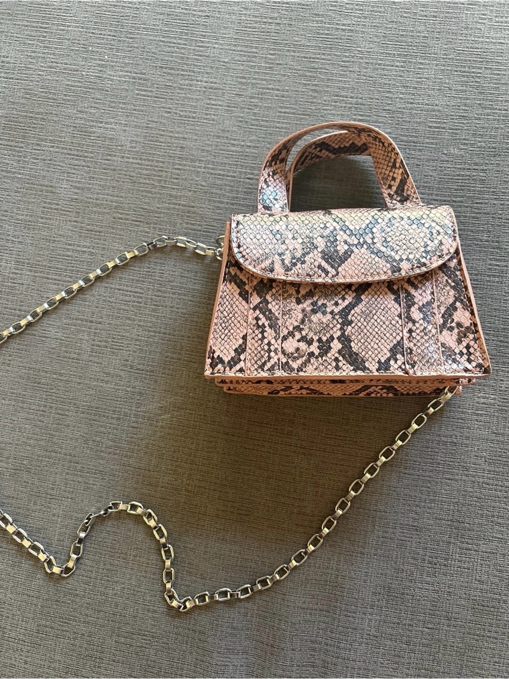 Zara Snake-Print Pink Mini Top-Handle Crossbody Bag with Chain